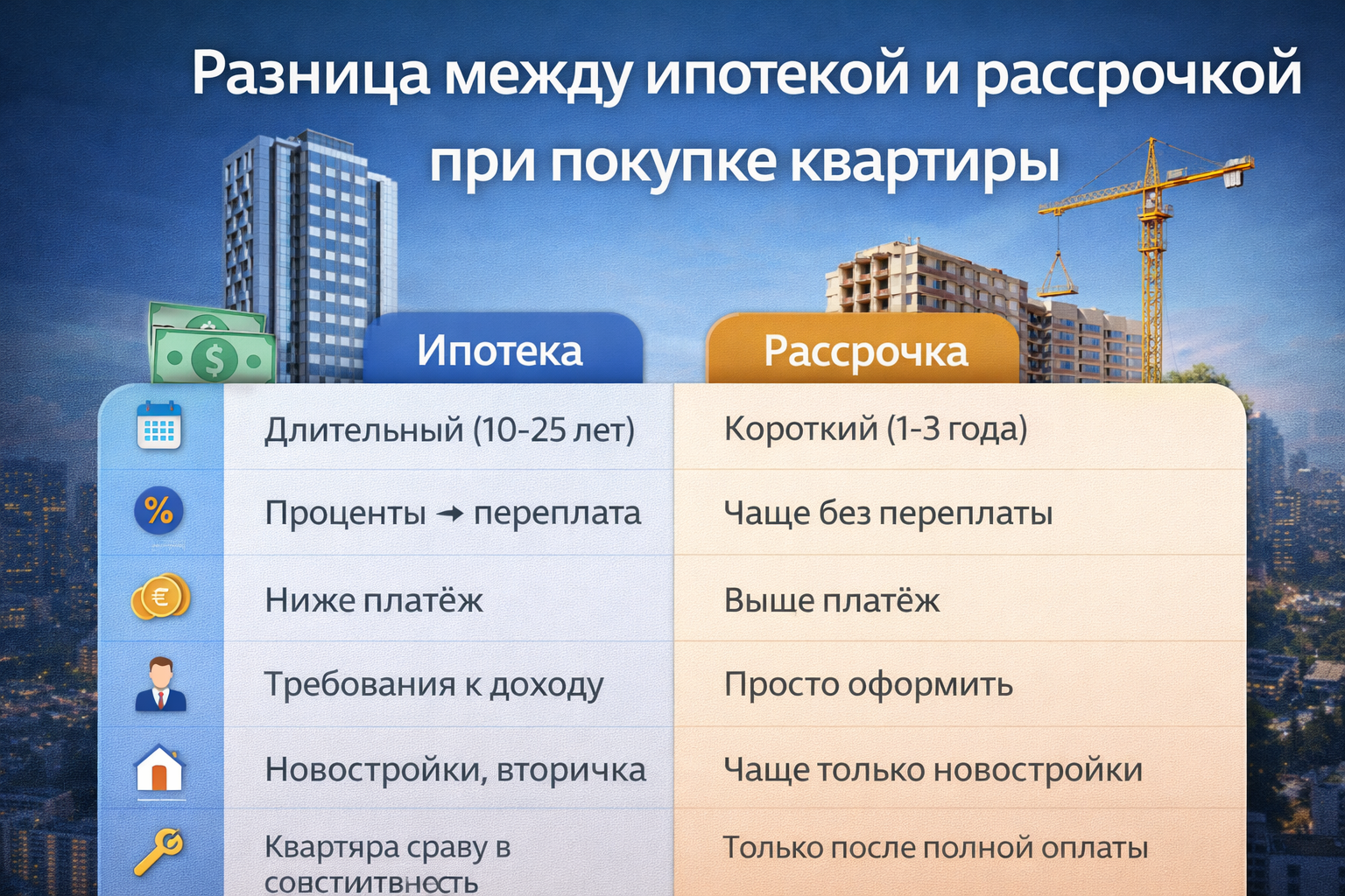 Разница между ипотекой и рассрочкой при покупке квартиры