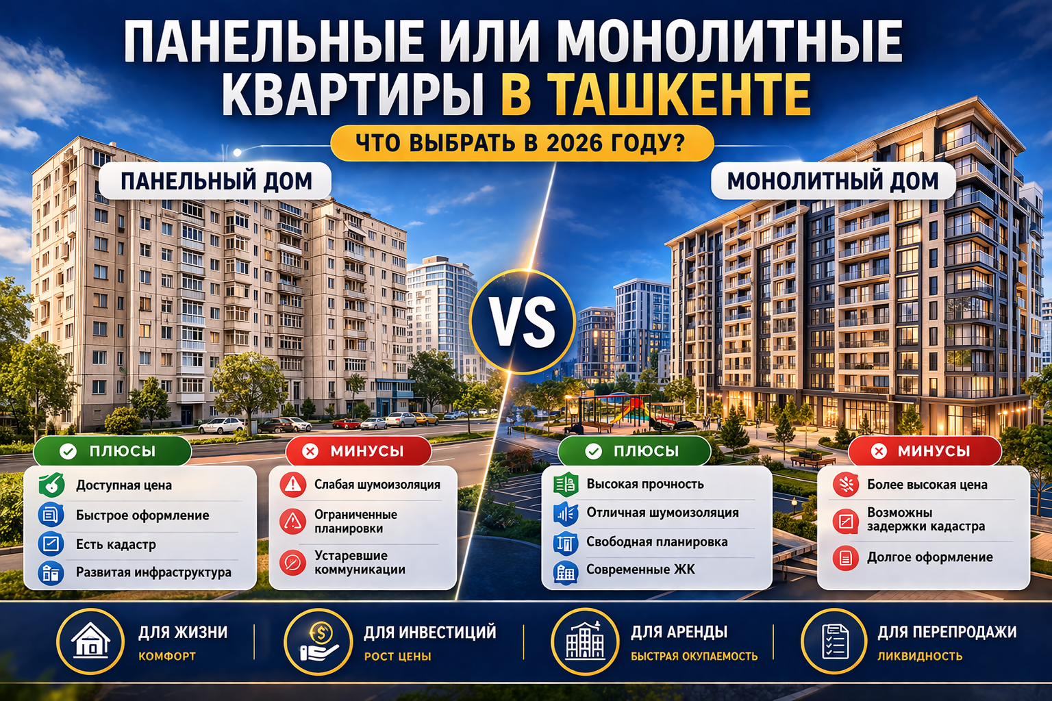 Панельные или монолитные квартиры в Ташкенте: что выбрать в 2026 году