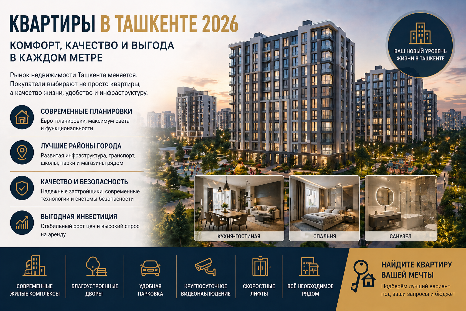 Квартиры в Ташкенте 2026: почему покупатели выбирают не площадь, а качество жизни