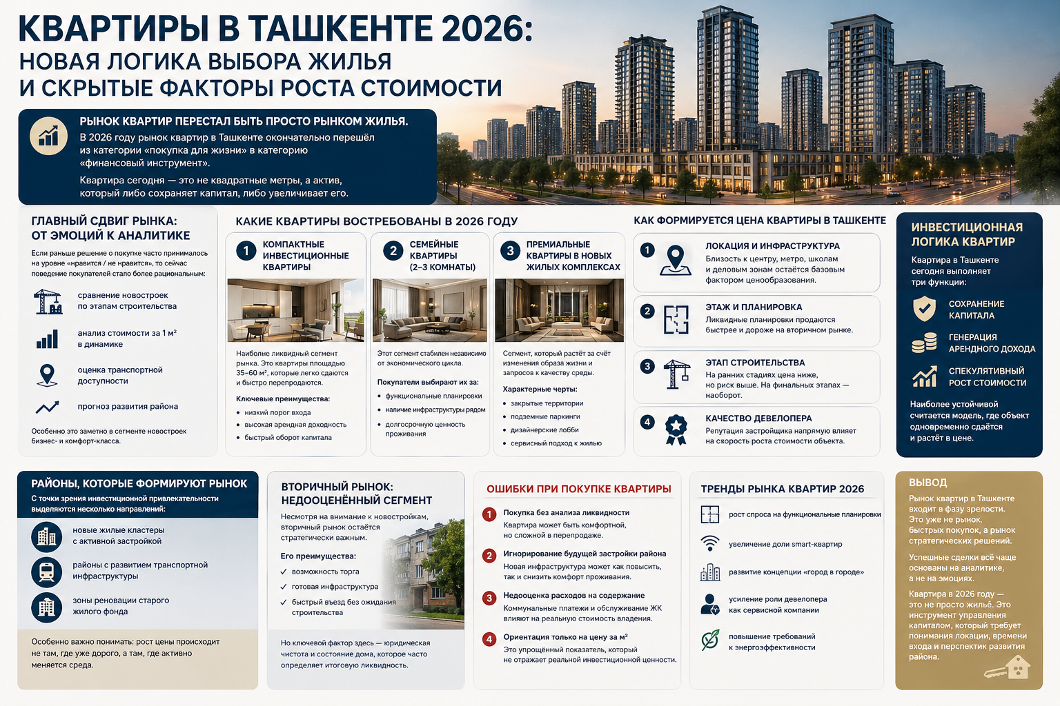 Квартиры в Ташкенте 2026: новая логика выбора жилья и скрытые факторы роста стоимости