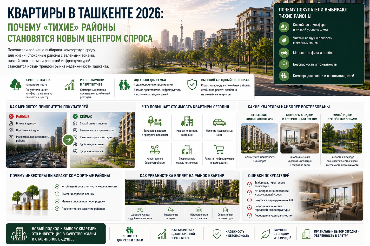 Квартиры в Ташкенте 2026: почему «тихие» районы становятся новым центром спроса
